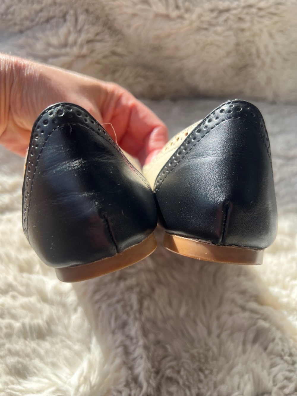 J. Crew Two-Tone Black and Cream Wingtip Ballet Flats - Picture 4 of 9